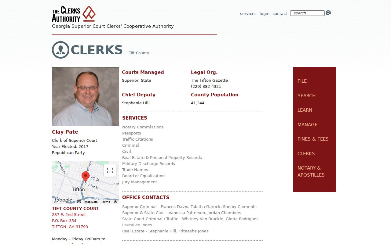 Tift County arrest warrant clerk public contact