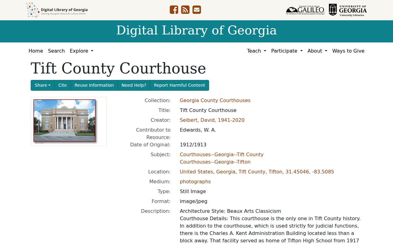 Tift County warrant records courthouse history source